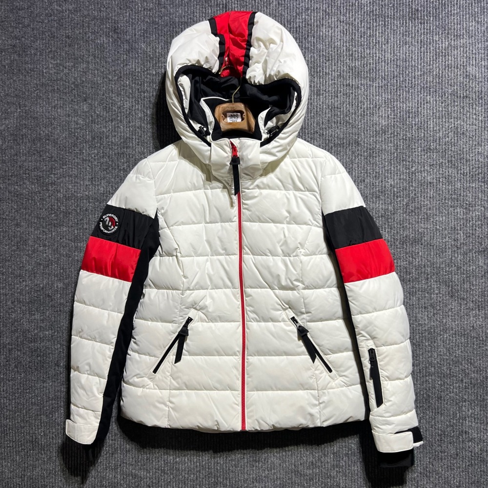 Superdry Alpine Revive Puffer Women Large White Ski Jacket Quilted Coat Winter